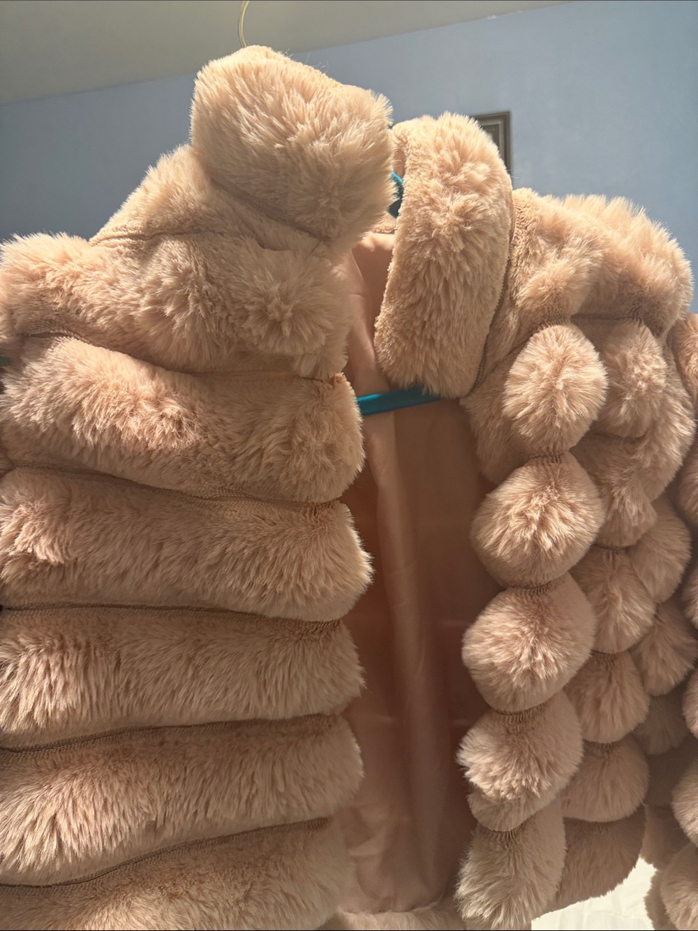 Vince Camuto Plush Faux Fur Coat in Blush Beige